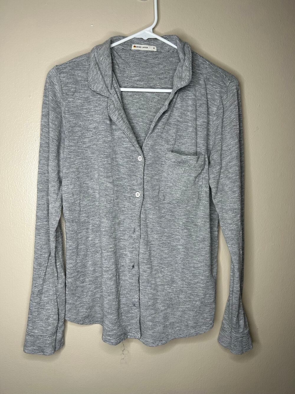 Women’s medium marine layer dark gray striped Classic PJ Shirt button up pajama